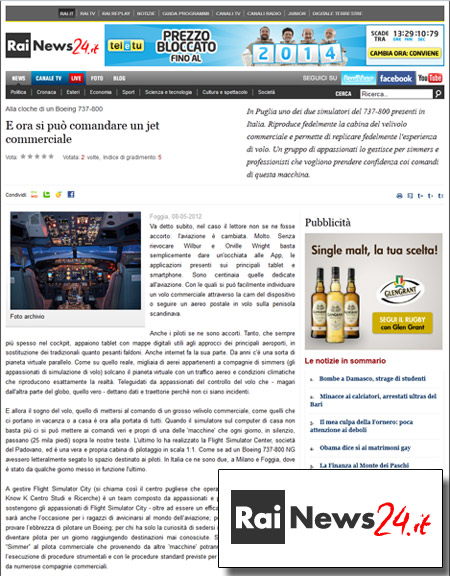 FSC news rainews24 flight simulator city foggia
